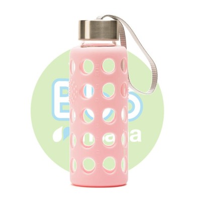 botella bbo rosa borosilicato con silicona 300 ml irisana