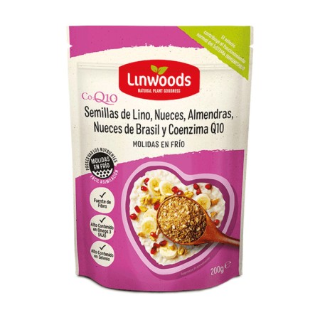 Semillas de Lino, Nueces, Almendras, Nueces de Brasil y Coencima Q10 Molidas 200g Linwoods