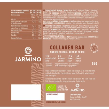 Barrita de Colageno Almendra y Cacao BIO 12x55g Jarmino